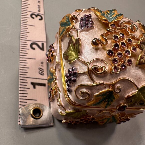Russian Limoges Decorative Grape Leaf Design Trinket Box Rhinestone - Picture 9 of 15